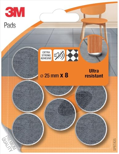 3M UU003708458 Feltrini con Bordi Arrotondati, 25 mm, Nero