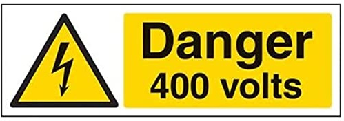 V Safety Danger, 400 Volts Warning Sign - 300mm x 100mm - 1mm Rigid Plastic