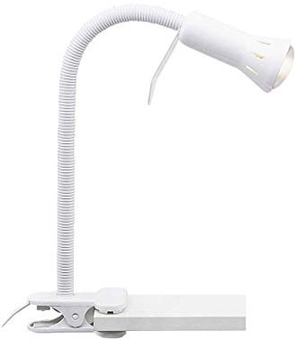 Brilliant Flex Klemmleuchte weiß – flexible LED Schreibtischlampe mit verstellbarem Flexarm & Schnurzwischenschalter – E14 Fassung
