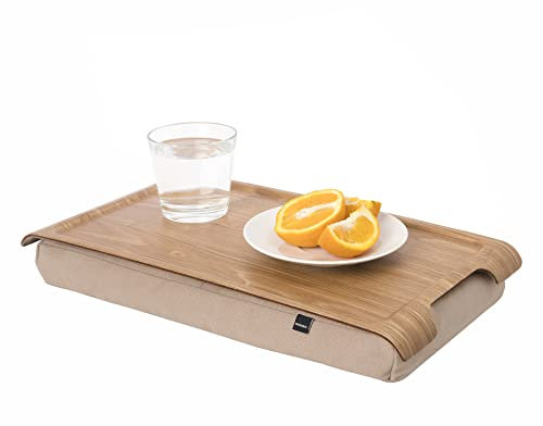 Bosign. Knietablett Laptray mit Sitzsack-Kissen für Laptop, Frühstück. Abnehmbarer und waschbarer Kissenbezug. Natürliches Weidenholz. Braunes Kissen. Klein - 43x23x6,5