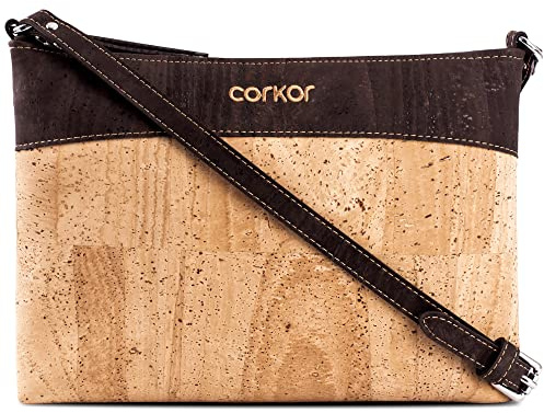 Corkor Vegane Umhängetasche Damen Geldbeutel Schultertaschen Handtasche Schulter Natur-Leder Natur Korkleder