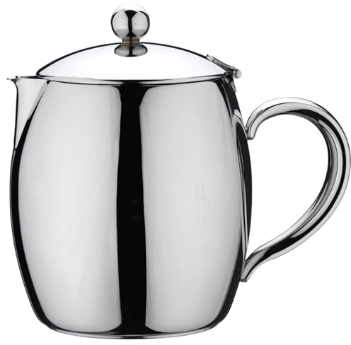 Café Stal Bellux Thermal Wall Tea Pot 7 Cups/1.4 litres/17oz - Insulated 18/10 Stainless Steel Mirror Polished Finish Loose Leaf Tea Pot - Removable strainer, Cool Touch Handles, Drip-Free Spout