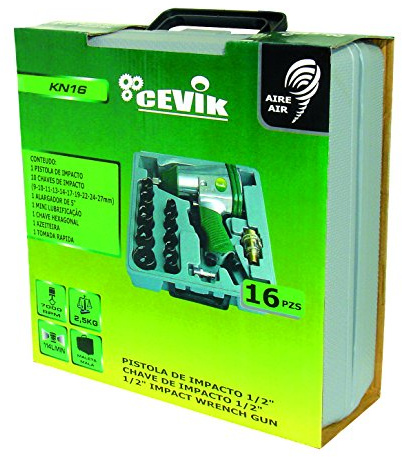 Cevik NE-KN16 NE-KN16-Kit Pistola de Impacto de 16 Piezas. 7000 RPM. 114-120 lt/min. Presión de Trabajo 6 Bar. por apriete 310 NM