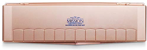 Mijello Honsell 87024 - Mijello Mission Gold Aquarellkasten mit 24 Farben in 3/4 Näpfchen, hochentwickelte Künstler-Aquarellfarbe, intensive Leuchtkraft, ohne Kobalt- oder Kadmiumpigmente