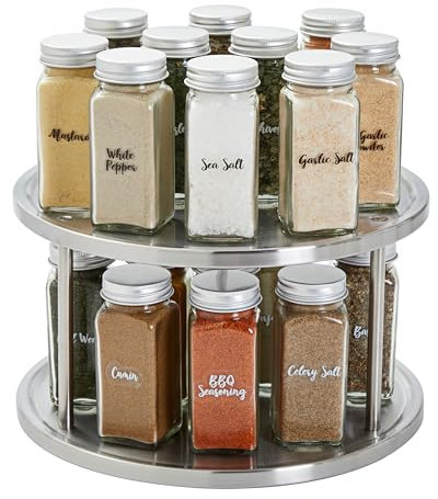 “Lazy Susan” Schrankrondell von Juvale (1 Stück) - 360-Grad-Drehplattform mit 2 Etagen aus Edelstahl - Zum Organisieren von Gewürzen oder Hobby-/Bastelbedarf - Silber Matt, Durchmesser 26,7 cm