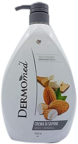 Dermomed, Crema di Sapone Mani Mandorla, Rispetta la Pelle Rendendola Profumata e Morbida, con Acido Ialuronico, pH Neutro, Made in Italy, Dermatologicamente Testato, Dispenser 1L