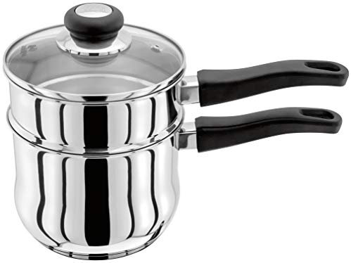 Judge Vista Stainless Steel Porringer/Double Boiler/Bain Marie Saucepan and Base 16cm, 1.5L, Shatterproof Vented Glass Lid, Induction Ready, Oven Safe