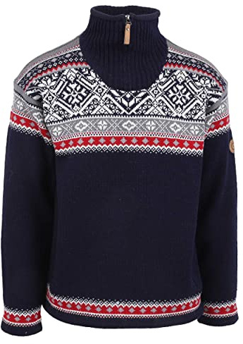 ICEWEAR Herren-Bergen-Norwegerpullover aus 100% Kammgarnwolle, gefüttert mit Wind Cutter-Material | nordisch inspiriertes Strickmuster| in Zwei Farbgebungen | entworfen in Island