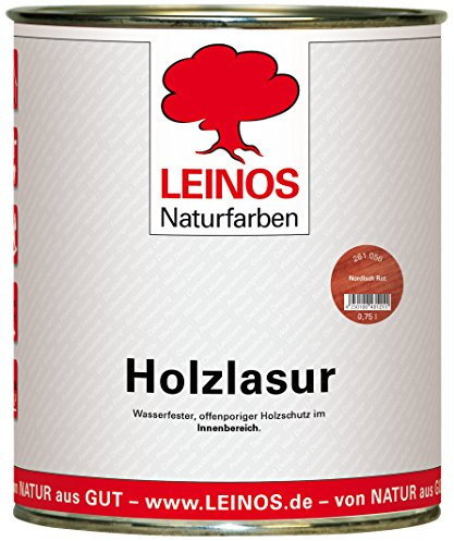 LEINOS 261 Lasure pour bois d'intérieur 056 rouge nordique – Lasure naturelle et respirante à base d'eau pour meubles, plafonds et surfaces en bois en intérieur, pores ouverts, sans solvant, faible