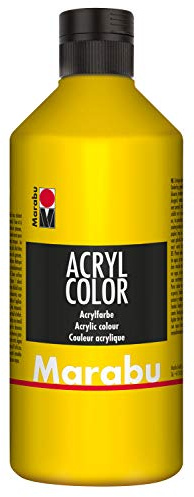 Marabu 12010075019 - Acryl Color gelb 500 ml, cremige Acrylfarbe auf Wasserbasis, schnell trocknend, lichtecht, wasserfest, zum Auftragen mit Pinsel und Schwamm auf Leinwand, Papier und Holz