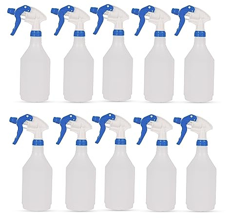 DCS Pack of 10 Plastic Water Spray Bottles for Cleaning 750ml – Hand Trigger Empty Spray Bottles for Gardening and Home Cleaning – Heavy duty Industrial Refillable Mist Spray Bottle (Blue)