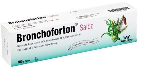 Bronchoforton Salbe - pflanzliches Medikament bei Erkältung und Husten - zum Einreiben, Inhalieren und Baden - mit Eukalyptusöl, Fichtennadelöl und Pfefferminzöl - ab 4 Jahren - 1 x 100 g