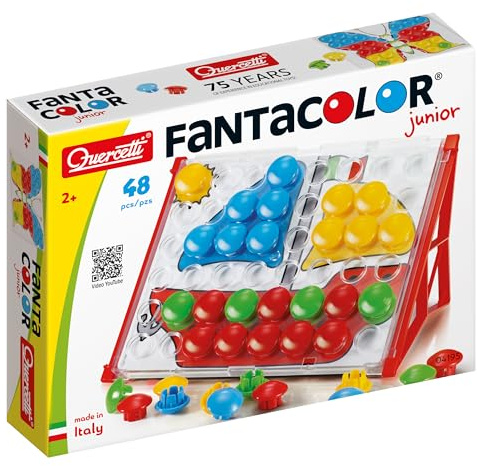 Quercetti Fantacolor Junior Basic, Giochi Bambini 2 Anni Educativi, Bottoni Colorati Montessori, Regalo Bambino 2 Anni, Made in Italy