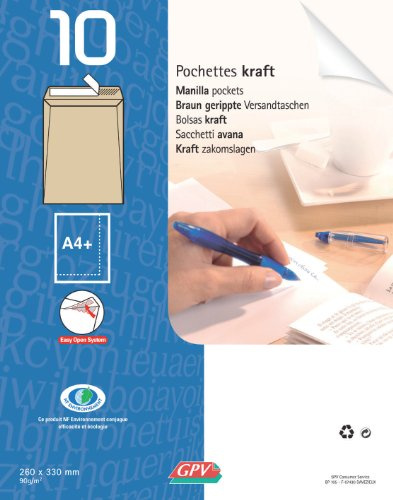 Paket med 10 pochetter kraft autoadhésif 90 g format 260 x 330 24 GPV