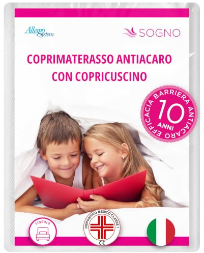 Allergosystem Set Coprimaterasso Antiacaro Singolo con Cerniera 80x190cm e Copriscuscino Letto 50x80cm - Dispositivo Medico Antiacaro e Anallergico MADE IN ITALY - Linea Sogno