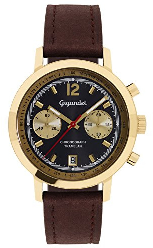 Gigandet Herren-Armbanduhr Chronograph Quarz Analog Leder Dunkelbraun Tramelan G10-009