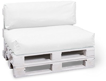 BuBiBag Palettenkissen Sitzkissen Sitzauflage 2er Set - Sitzpolster 120x80x15cm + Rückenkissen 120x40x15 cm - In & Outdoor - Palettenpolster (weiß)