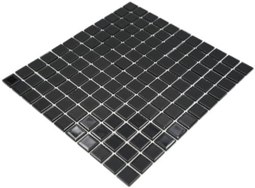 Mosaik Fliese Transluzent schwarz Glasmosaik Crystal schwarz für WAND BAD WC DUSCHE KÜCHE FLIESENSPIEGEL, Mattengröße: 327x302 = 0,10 qm, Steingröße: 25x25x4mm - 1 Matte