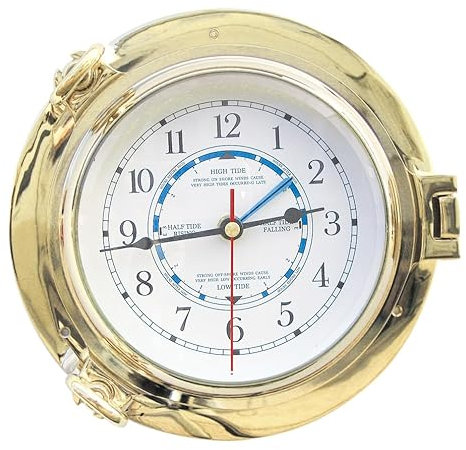 Sea-Club Tidenuhr im Bullauge Nautik Messing Ø=22cm