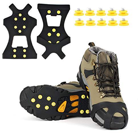 EONPOW Ice Tacchetti Trazione Antiscivolo su Scarpe/Stivali 10 Borchie Neve Ghiaccio Ramponi Tacchetti Spikes