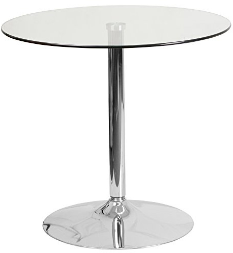 Flash Furniture Hills 31.5'' Round Glass Dining Table with 29''H Chrome Base, Decorative Narrow Round Tempered Glass Cocktail Table, Clear/Silver