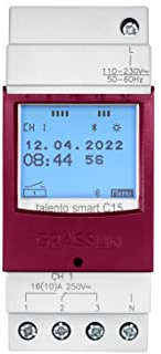 Grässlin 43.03.0001.1 talento smart C15 - Digitale Astro-Schaltuhr mit Bluetooth, App-Programmierung, Wochenprogramm und Gangreserve I 1-Kanal I 2TE I 500 Speicherplätze I Montage auf DIN-Schiene