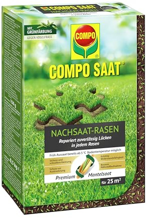 COMPO SAAT Nachsaat-Rasen, 500 g für 25 m², schnellkeimende Rasensamen | Spezielle Nachsaat-Mischung für Rasenlücken, wirkaktiver Keimbeschleuniger für schnelle und sichere Keimung