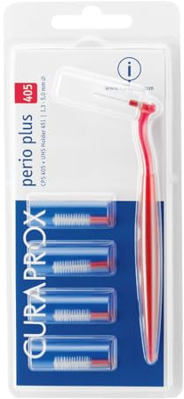 Curaprox Interdentalbürsten CPS 405 perio plus, Set aus 5 Bürsten Größe 1,3 mm und einem Halter UHS 451, Zahnreiniger für Prophylaxe bei Parodontitis