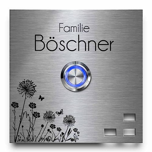 Klingelplatte Modell Böschner - mit personalisierter Gravur und großer Motivauswahl | Größe 9x9 cm mit verzierenden Ausschnitten und Dekorplatten - jetzt selbst gestalten