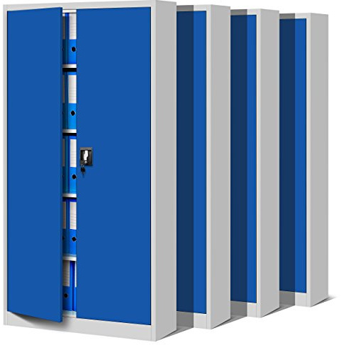 Jan Nowak Set di 4 Armadio da Ufficio C001 Archivio per Officina in Metallo Verniciato a polvere Chiudibile 185 cm x 90 cm x 40 cm (Grigio-Blu)