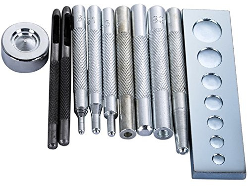 Set di strumenti manuali per lavori artigianali in pelle, composto da 11 pezzi, per modellare, perforare, bucare, rompere e applicare rivetti e bottoni