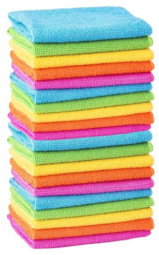 MTS Microfibre Cleaning Cloths 20 Pack, 30x30cm - Soft, Absorbent, Non Abrasive, Washable, Reusable Lint Free Duster Towels - Colour Coded Cloth Essentials for Kitchen, Car, Windows, Bathroom, Dishes