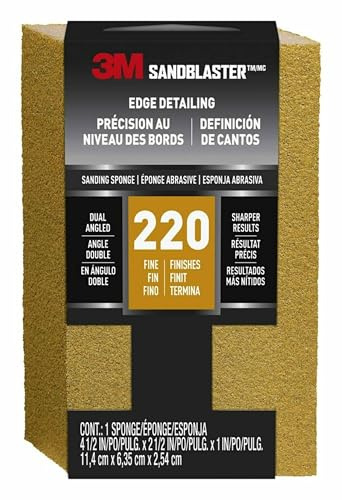 3M SandBlaster 9565 Large Between Coats Dual Angle Sanding Sponge, 2.5 in by 4.5 in by 1 in, 220-Grit by 3M