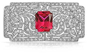 Große Vintage Nachlass-Schmuck Simuliert Rot Rubin Aaa Cz Rechteck Filigran Statement Art Deco Stil Brosche Pin Für Frauen Silber Vergoldet