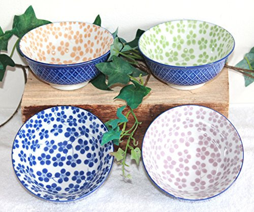AAF Nommel®, Reisschalen 4-er Set, Asia-Art-Factory Retro Design Blumen Nr. 051