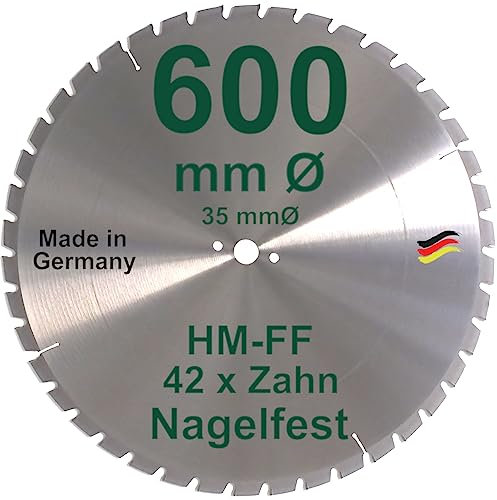 HM Sägeblatt 600 x 35 mm NAGELFEST FF Hartmetall FSP Kreissägeblatt 600mm für Bauholz Brennholz Schalholz Leimholz zum Sägen mit Wippsäge Tischkreissäge Kreissäge Kappsäge Brennholzsäge Tischsäge