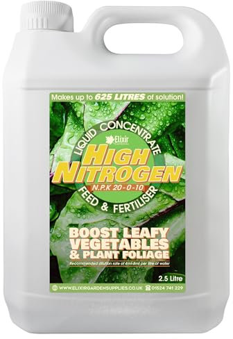 Elixir Gardens High Nitrogen Liquid Fertiliser All Season For Fruit, Flowers and Lawns | Various Sizes 1-10L | Produces 625L of liquid feed | 2.5 Litre Bottle