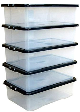 Plastic Storage Boxes Chest Under Bed Lid Drawer Organiser Container Case x5