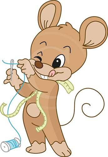 Bambinella Bügelbild Aufbügler - gedruckte Velour/Flock Applikation zum selbst Aufbügeln - Motiv: Nähende Maus