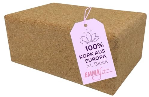 EMMAfit XL Kork Yoga-Block 227 x 150 x 100mm - Hochwertiger Block aus Kork I Hygienisch & Umweltfreundlich I Nachhaltig & Langlebig für Bewusstes Training