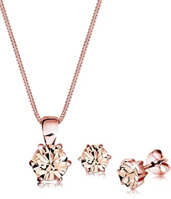 Elli Schmuckset Damen Basic Solitair mit Kristalle | 925 Sterling Silber rosé vergoldet
