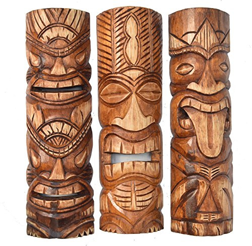 Interlifestyle 3 Tiki Wandmasken 50cm Wandmaske Tiki Maske Hawaii Holzmaske Masken