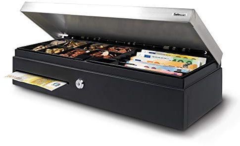Safescan SD-4617S Klappdeckel-Kassenlade mit 6 Fächern für Banknoten und 8 für Münzen - Kassenlade mit RJ-12 Anschluss (z.B. Registrierkasse) - Solide Kassenlade von 46 x 17 x 10 cm