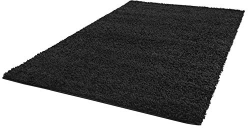 carpet city Shaggy Teppich Hochflor Langflor Einfarbig Uni Schwarz Weich Flauschig Wohnzimmer, Größe: 160 x 230 cm