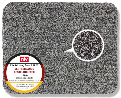 Schmutzfangmatte innen waschbar 60x75 cm – Sauberlaufmatte anthrazit 100% Baumwolle Matte - Entra SAUGSTARK - rutschfeste Fußmatte pflegeleicht