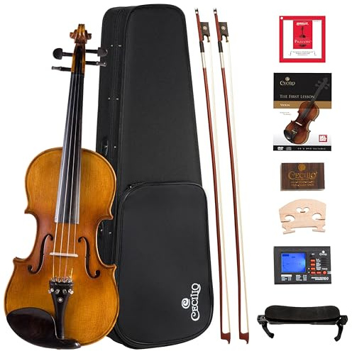 Cecilio 1/2 Violin with D’Addario Prelude Strings, Solid Spruce & Flamed Maple, Ebony Tuning System, Beginner/Intermediate Kit with Case, Bows, Shoulder Rest, Tuner & Lesson Book