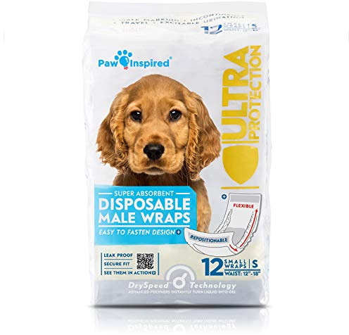 Paw Inspired Disposable Male Dog Wraps, Belly Band for Dogs | Disposable Dog Diapers | Belly Bands for Male Dogs (12 Count, Small)