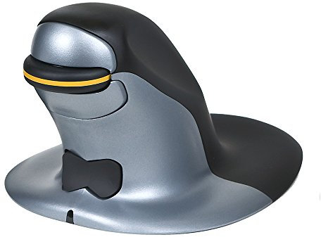 Posturite Penguin Ambidextrous Wireless Ergonomic Mouse | Rechargeable, Alleviates RSI, Easy-Glide, Vertical Design, PC Computer & Apple Mac Compatible (Black/Silver, Size: Small)
