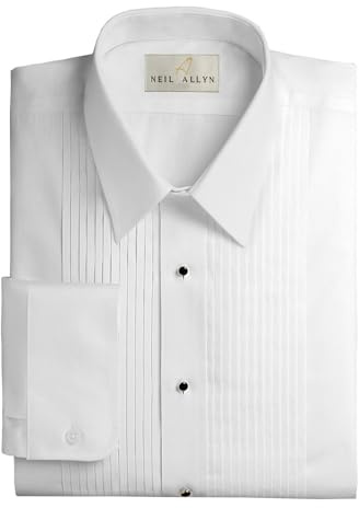 NEIL ALLYN Men's Slim FIT Lay-Down Collar 1/4 Pleats Tuxedo Shirt-M-32-33 White