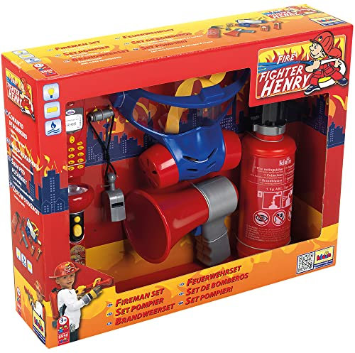 Theo Klein 8950 Set da Pompiere, 7 Pezzi, Include estintore con Funzione Spray, megafono, Torcia e Molto Altro, I Dimensioni- 40 cm x 32 cm x 9,5 cm I Giocattoli per Bambini dai 3 Anni in su